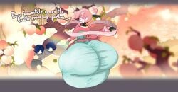 1boy ass big_ass cookie_run cookie_run_kingdom detailed_background femboy huge_ass looking_at_viewer looking_back male male_only one_cryptid peach peach_(fruit) peach_blossom_cookie pink_hair