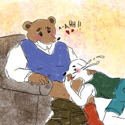 absurd_res animal_crossing anthro big_cumshot blush canid canine canis clothed clothing cumshot_on_face domestic_dog duo fellatio heart_symbol hi_res k.k._slider kneeling_oral_position male male/male mammal mandarinaks nintendo oral orgasm orgasm_face partially_clothed penile raccoon_dog sex shaking_orgasm sitting size_difference tanuki tom_nook_(animal_crossing)