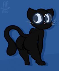 1upgobbo anthro ass black_body black_fur blossom_(fetch_with_ruff_ruffman) digital_media_(artwork) domestic_cat eyewear felid feline felis female fetch!_with_ruff_ruffman fur genitals glasses hi_res mammal pbs presenting presenting_hindquarters pussy solo whiskers
