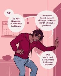 blue_jeans glasses green_eyes incubus matthew_(myladycheshire) myladycheshire no_nut_november red_sweater tan_skin trying_not_to_cum trying_to_resist