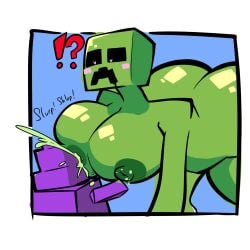 1:1 2025 areola ass big_breasts big_butt bodily_fluids breasts creeper_(minecraft) digital_media_(artwork) duo exclamation_point female green_areola green_body green_milk green_nipples heart_pupils hi_res huge_butt lactating microsoft minecraft mojang nipple_dip nipples not_furry nude nude_female onomatopoeia question_mark sound_effects squeezysquisher text xbox_game_studios