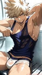 ai_generated boku_no_hero_academia katsuki_bakugou kinkyfuel male sweat sweatdrop sweating wet_body wet_clothes yaoi