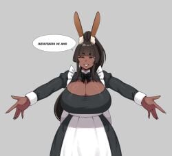 big_breasts big_thighs big_titties black_hair breasts brown_skin bunny_ears choco_(wozzu1) clothing curvaceous curvaceous_female curvaceous_figure curvy curvy_figure curvy_hips female female_focus female_only long_hair looking_at_viewer maid maid_headdress maid_uniform original original_character spanish_text talking_to_viewer text wozzu1