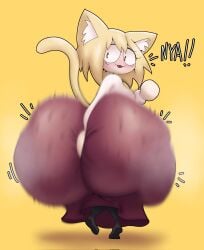 animal_humanoid ass big_butt blonde_hair blush bottomwear cat_humanoid clothing crowundeadcat english_text exclamation_point felid felid_humanoid feline feline_humanoid female hair hi_res huge_butt humanoid hyper hyper_butt looking_back mammal mammal_humanoid musk musk_clouds neco-arc neco_spirit open_mouth red_eyes skirt solo sweater text topwear tsukihime type-moon white_body white_skin