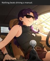 1boy 1girls 2025 2d 2d_(artwork) adult_and_teenager adult_female age_difference black_clothing breasts car car_interior clothed_female clothed_male comedic comedy cross_necklace day daytime erect_nipples female female_focus fully_clothed funny handjob human human_female human_male human_only implied_handjob khyleri light-skinned_female light-skinned_male light_skin long_hair looking_at_partner male male_protagonist meme misato_katsuragi neon_genesis_evangelion nipples_visible_through_clothing no_sex not_ai_generated offscreen_handjob older_female older_woman_and_younger_boy purple_hair realistic_breast_size shinji_ikari sleeveless smile sunglasses tagme teenage_boy tinted_eyewear very_long_hair violet_hair wavy_hair younger_male
