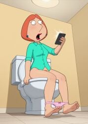 ai_assisted ai_generated bathroom family_guy from_below ginger ginger_hair lois_griffin milf panties panties_down phone pink_panties red_hair shocked shocked_expression sitting_on_toilet toilet toilet_use