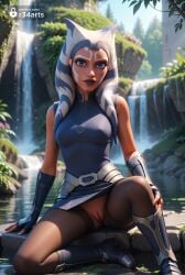 1girls ahsoka_tano ai_generated alien artist_name black_pantyhose blue_eyes blurry boots breasts clone_wars colored_skin face_markings fingerless_gloves gloves hi_res humanoid jedi knee_boots looking_at_viewer lucasfilm markings medium_breasts montrals no_panties orange_skin outdoors pantyhose pussy r34arts sitting solo star_wars star_wars_rebels tattoo tentacle_hair togruta uncensored water waterfall