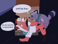 2025 4:3 alley animal_genitalia anthro artist_name balls black_body black_sheath blue_balls blush blush_lines canid canine cartoon_network cloak clothed clothing cobblestone_streets colored cute_fangs digital_media_(artwork) duo english_text erection fangs fox fur furinmyeyes genitals hi_res larger_penetrated male male/male male_penetrated male_penetrating male_penetrating_male mammal mao_mao:_heroes_of_pure_heart penetration procyonid public public_sex raccoon reggie_(mao_mao) rufus_(mao_mao) sex sheath sheriff_mao_mao_mao signature simple_background size_difference tail tail_on_head teeth text