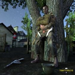 3d army cum cumshot exhibitionism gay gay_male gay_sex jerking_off jerkingoff masturbation medal_of_honor_airborne military outdoors soldier tommys_eagle_hq uniform ww2