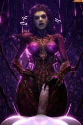 3d_(artwork) absurd_res alien areola blizzard_entertainment breasts claws digital_media_(artwork) duo exoskeleton female first_person_view genitals hi_res holding_penis human humanoid imminent_sex interspecies lips looking_at_viewer male male/female mammal nipples penis sarah_kerrigan smitty34 starcraft thick_thighs wide_hips wings zerg