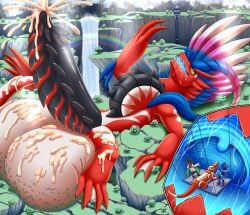 alternate_version_available anthro balls big_balls big_penis blue_tongue cum dragon ejaculation erection furrypur genital_fluids genitals huge_cock hyper hyper_balls hyper_penis hyper_testicles koraidon macro male mawshot meowscarada micro orange_eyes penis pokemon pokemon_(species) quaquaval red_body reptile scalie skeledirge testicles yellow_sclera