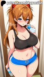 1girls 2025 ai_assisted ai_generated anime artist_name asuka_langley_sohryu bare_shoulders belly big_breasts big_chest black_tank_top blue_eyes blush bottle breasts brown_hair bust busty chest cleavage clothed_female collarbone curvy eyebrows_visible_through_hair female female_focus female_only hair_between_eyes hi_res high_quality high_resolution highres holding holding_bottle large_breasts long_hair navel neon_genesis_evangelion orange_hair patreon patreon_username plump shorts skypassion solo sports_bra sports_shorts sports_uniform sportswear stable_diffusion sweat tank_top thick_thighs thighs water_bottle watermark