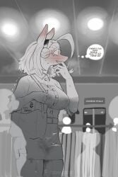 anthro biped bodily_fluids canid canine clothing collared_shirt dress_shirt emanata english_text female fox genital_fluids hair hi_res ippan_josei mammal monochrome my_hero_academia navel_outline shirt signature sincastermon solo text thought_bubble topwear vaginal_fluids wet wet_clothing wet_shirt wet_topwear