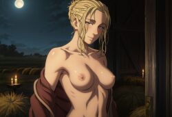 ai_generated areola areolae armpit armpits arnheid bare_shoulders blonde_female blonde_hair blonde_hair_female blue_eyes blush breasts breasts_out detailed_background dress farm farmgirl female female_focus female_only light-skinned_female looking_at_viewer moon naked naked_female nature nature_background night nipples nordic nordinex5 norse_woman nude nude_female outdoors pale-skinned_female petite_body petite_female shy solo solo_female solo_focus stable_diffusion taking_clothes_off toned toned_female undressing viking_female vinland_saga