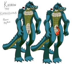 animal_genitalia animal_penis anthro cloaca crocodilian filthivore genitals hi_res kaprosuchus kieron_the_kaprosuchus male orange_penis penis prehistoric_species reptile scalie slit_play