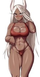 1girl 1girls abs black_body blush blushing boku_no_hero_academia bra cleavage dark-skinned_female dark_skin female long_hair looking_at_viewer mirko miruko muscles my_hero_academia no_background panties rabbit rabbit_ears rabbit_girl red_eyes red_panties rumi_usagiyama shadertoons solo solo_female staring staring_at_viewer tagme thick_thighs thighs white_background white_hair