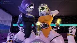 big_breasts big_penis big_thighs breasts cum cum_drip cumshot female femdom glowing glowing_body glowing_eyes glowing_genitalia glowing_markings glowing_penis hand_on_hip handjob hands_behind_head male murder_drones n_(murder_drones) nude nude_male nude_male_clothed_female penis purple_eyes purple_hair robot robot_girl samtrix samzan_(modeler) swimsuit tail threesome uzi_(murder_drones) v_(murder_drones) white_body white_hair yellow_eyes