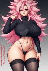 ai_generated deviantart dragon_ball genderswap_(mtf) goku_black large_ass large_breasts long_hair messy_hair milf panties pink_eyes pink_hair super_saiyan_rose sweater thick_thighs watermark