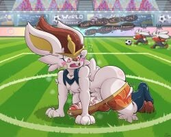 absurd_res anthro balls blue_body blue_fur bodily_fluids cheek_spots cheek_tuft cinderace clothing dialogue dripping english_text erection erection_under_clothing facial_tuft fur generation_8_pokemon genital_fluids genitals hi_res humanoid_genitalia humanoid_penis male mrt0ony nervous nintendo open_mouth penis pokemon pokemon_(species) precum precum_drip precum_string raboot red_body red_fur solo_focus speech_bubble text tuft underwear vein veiny_penis wardrobe_malfunction white_body white_fur wide_eyed