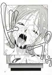 after_sex black_and_white cum cum_on_face doluta doujinshi female female_focus nami_(one_piece) one_piece open_mouth orgasm tongue