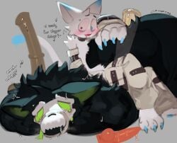 2025 3_toes 4_fingers absurd_res all_fours anal anal_sex animal_dildo animal_sex_toy anthro anthro_on_anthro arched_back ass ass_up barefoot big_hands black_body black_collar black_ears black_eyebrows black_fur black_tail blue_claws blue_ears blue_eyes blush blush_lines bodily_fluids bone brown_dildo canid canine canine_dildo claws collar dialogue dildo dildo_in_ass dildo_insertion dominant drooling duo empty_eyes english_text equine_dildo eyebrows feet felid feline finger_claws fingers fluffy fluffy_tail fur green_body green_eyes green_fur green_inner_ear grey_background hand_on_tail hi_res humanoid_dildo interspecies kogito looking_down looking_down_at_partner male male/male male_anthro mammal moan monster_energy mostly_nude mostly_nude_anthro mostly_nude_male multicolored_body multicolored_ears multicolored_fur muscular muscular_anthro muscular_male nude nude_anthro nude_male object_in_ass open_mouth penetration pink_sclera pink_tongue pointy_ears prick_ears restraints saliva sex_toy sex_toy_in_ass sex_toy_insertion simple_background sitting sitting_on_another size_difference skull skull_head skulldog_(species) small_dom_big_sub snout straitjacket submissive tail talking_to_another talking_to_partner tan_dildo tears text toe_claws toes tongue two_tone_body two_tone_ears two_tone_fur white_ears white_text wide_eyed x-ray_view