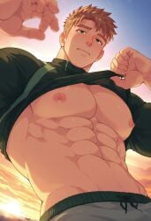 ai_generated bara camp_buddy male male_focus male_only snackji yaoi yoshinori_nagira