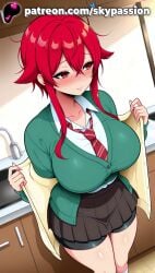 1girls 2025 ai_assisted ai_generated aizawa_tomo anime artist_name big_breasts big_breasts big_breasts big_chest blush breast breasts breasts breasts bust busty cardigan chest clothed_female female_focus female_only from_above hi_res high_quality high_resolution highres indoors jacket large_breasts messy_hair nail_polish necktie patreon patreon_username pleated_skirt red_eyes red_hair school_uniform shirt sidelocks skirt skypassion solo stable_diffusion thick_thighs thighs tomo-chan_wa_onna_no_ko watermark
