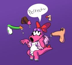 anthro areola balls bedroom_eyes big_penis birdo birdo_(character) bodily_fluids bow_ribbon breasts brown_body claws dialogue dripping english_text erection eyelashes eyeshadow fur_collar genital_fluids genitals green_body group gynomorph gynomorph/male hi_res human human_on_anthro imminent_gangbang imminent_group_sex imminent_sex intersex intersex/male interspecies lipstick makeup male mammal mario_bros narrowed_eyes nintendo nipples nude nude_anthro nude_gynomorph penis pink_body precum precum_drip pubes purple_background raunchyshspittle scalie seductive simple_background slightly_chubby slightly_chubby_anthro slightly_chubby_gynomorph slightly_chubby_intersex small_breasts small_penis speech_bubble spiked_tail spikes spikes_(anatomy) tail text trans_(lore) trans_woman_(lore) yoshi