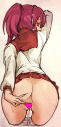 aino_megumi anus ass censored clothing female from_behind happinesscharge_precure! heart heart_censor looking_at_viewer looking_back panties panty_pull ponytail precure pretty_cure pussy pussy_juice red_eyes red_hair red_skirt school_uniform short_hair skirt solo spread_pussy tied_hair underwear yuucho