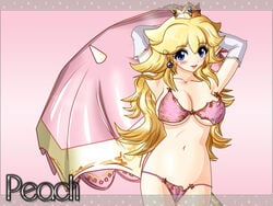 1girls armpits bikini blush character_name female female_only human mario_(series) nintendo pose princess_peach sexy_armpits solo tansoku102cm