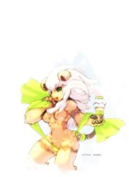 anthro breasts camel_toe female fur fur_markings green_eyes hair markings muscular muscular_female pawpads question_mark solo tyson_tan white_hair