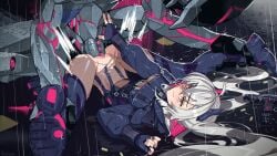 1boy 1girls 1robot aseiusx clothing light-skinned_female light_skin machine penetration penis pussy robot saruei_(vtuber) sex silver_hair technophilia torn_clothes torn_clothing vagina vaginal_penetration vaginal_penetration vaginal_sex