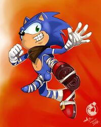 1boy 2014 anthro ascot balls bandage big_eyes blue_arms erection footwear gloves gums happy hedgehog hi_res looking_at_viewer male male_only mammal navel neokat nude penis quills sega shoes smile solo sonic_(series) sonic_boom sonic_the_hedgehog teeth uncut video_games