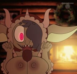 5_fingers animated anthro big_breasts breast_play breasts christmas christmas_clothing christmas_decorations christmas_ornament clothed clothing colored demon demonic digital_drawing_(artwork) digital_media_(artwork) duo erection fellatio female fingers frame_by_frame genitals goblin hair hi_res holidays horn krampus linyxart looking_at_viewer male mammal mythological_creature mythology nipples nude oral penile penis sex short_playtime short_stack teeth titjob toothy_fellatio