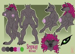 2014 anthro anthro_only ass big_breasts breasts canine female fur furry green_eyes hair looking_at_viewer lycan mammal model_sheet muscles muscular_female navel nipples no_humans nude paws purple_hair pussy ravindra segway_(segwayrulz) solo standing text thick_thighs were werewolf wolf