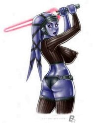 1girls aayla_secura blitzart01 blue_skin breasts female female_only jedi rinaldi sideboob solo star_wars star_wars:_republic twi'lek