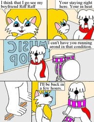 anthro bush_(catillac_cats) canine cat cleo_catillac comic dog duo feline female furry male mammal pelless the_catillac_cats