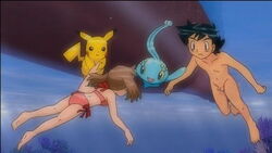 bikini female human human_only lowres manaphy may_(pokemon) nintendo penis pikachu pokémon_(species) pokemon satoshi_(pokemon) screencap screencap_edit screenshot screenshot_edit straight_hair underwater