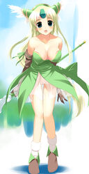 blonde_hair blue_eyes blush breasts female female_only gloves hima huge_eyes human no_panties polearm pussy riesz seiken_densetsu seiken_densetsu_3 solo spear uncensored weapon