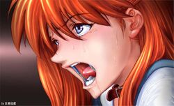 1girls asuka_langley_sohryu blue_eyes bondage clothes clothing collar female female_only femsub human meguro_fukuzou neon_genesis_evangelion open_mouth_gag red_hair saliva school_uniform seifuku serafuku solo tears