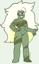 base gem_(species) green_body green_skin grey_eyes nonsexual nonsexual_nudity original_character pierced_clitoris pierced_eyebrow pierced_genitals pierced_lip pierced_nipples pierced_nose piercings tattoo_on_chest tattooed_arm tattoos yellow_hair