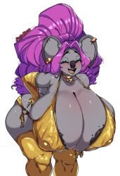 1girls anthro areolae areolae_slip arm_sleeves armwear ass ass_bigger_than_head bending_over big_areola big_ass big_breasts big_butt bikini blue_lipstick breasts breasts_bigger_than_head bubble_butt choker clothing curvaceous curvy curvy_figure ear_piercing earrings erect_nipples erect_nipples_under_clothes female female_only furry gold_bikini gold_thighhighs golden_week huge_ass huge_breasts hyper_breasts jewelry koala legwear lipstick long_hair marsupial mostly_nude neckwear one_eye_closed open_mouth piercing piercings purple_hair rasta_(rastacakez) rastacakez red_eyes ring skull_earrings solo solo_female thick_thighs thighhighs voluptuous voluptuous_female white_background wide_hips
