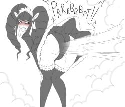 1female bending_over black blush celestia_ludenberg danganronpa danganronpa:_trigger_happy_havoc excessive_fart fart female gothic_lolita hair huge_fart octoboy panties skirt_lift skirt_lifting_fart solo solo_female twin_drills twintails