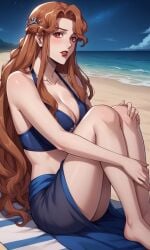 1girls ai_generated bigmic145 bikini braid breasts castlevania castlevania_(netflix) female hair_ornament lenore_(castlevania) lips long_hair medium_breasts orange_hair sarong vampire vampire_girl wavy_hair