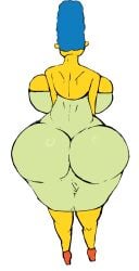 ass back_view big_breasts big_butt blue_hair breasts bubble_ass bubble_butt busty busty_female fat_ass fatass green_clothing green_dress heels marge_simpson the_simpsons xxturkiaxx yellow_skin