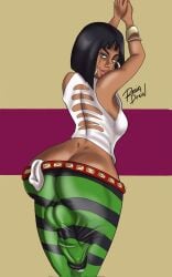 1futa ass ass_cleavage back_view big_ass big_penis black_hair bulge bulge_through_clothing celebrity dark-skinned_futa dark-skinned_futanari dark_skin earrings futa_only futanari green_eyes intersex penis penis_outline precum precum_drip precum_through_clothing presenting presenting_hindquarters real_person rihanna ronindraw solo solo_futa