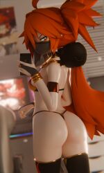1girls ass big_ass big_thighs blush breasts dancer dancer_outfit dkclaude3d female female_focus female_only gloves koleda_belobog legwear long_hair looking_at_viewer mask masked masked_female petite petite_body petite_breasts petite_female petite_girl phone red_eyes red_hair selfie shortstack small_breasts tagme thick_thighs thighs twintails zenless_zone_zero
