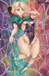 awg_usto big_thighs blonde_hair blue_eyes gwen_stacy leotard petite_body see-through small_breasts spider-gwen spider-man:_across_the_spider-verse spider-man:_into_the_spider-verse