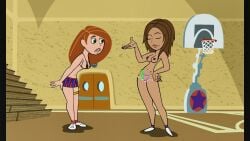 2d 2girls bonnie_rockwaller busty cheerleader cheerleader_outfit disney disney_channel edit female female_focus female_only full_body hourglass_figure kim_possible kimberly_ann_possible light-skinned_female light_skin monkeyman_(artist) revealing_clothes skimpy skimpy_clothes standing tan-skinned_female tan_body tan_skin wide_hips