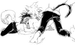 ass ass_focus ass_up blush cat_ears cat_tail catboy danganronpa danganronpa_2:_goodbye_despair gay hinata_hajime looking_back male male/male male_focus male_only nagito_komaeda partially_clothed shirtless shirtless_male tail uurin yaoi